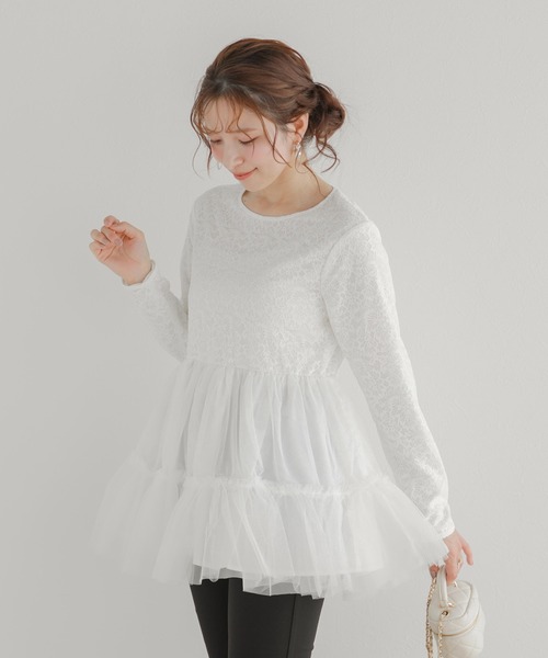 Fit more（フィットモア） レースペプラムチュールトップス レディース