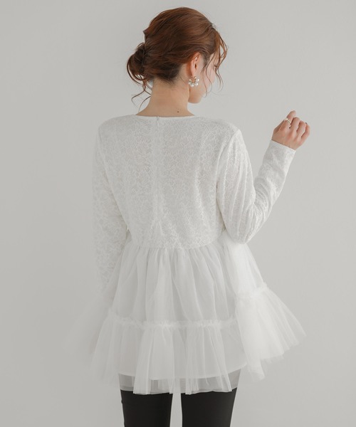【新品未使用】 fit more / チュールレースフリルブラウス セール】【ZOZO限定商品】チュールレースフリルブラウス（Tシャツ