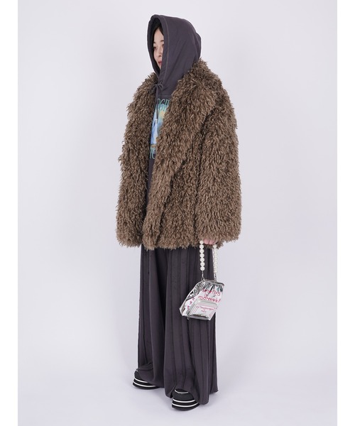 Amy Coat ファーコート グレー エコファー パメオポーズ Amy Coat ファーコート グレー エコファー パメオポーズ