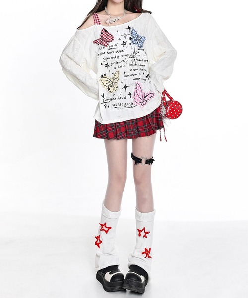 tシャツ HOOK for girls Y2K バタフライ × レースアップ ロング