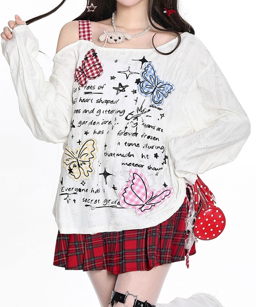 tシャツ HOOK for girls Y2K バタフライ × レースアップ ロング