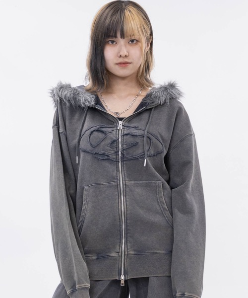 DUAL VIEW デュアルヴュー 袖ファー付きパーカー 良好 サイズ:40