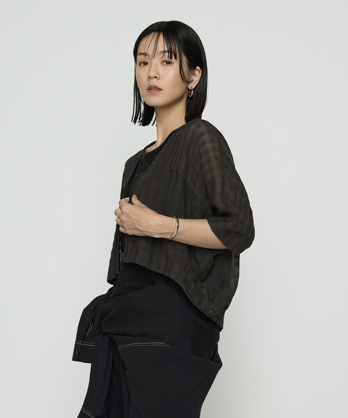 ギャバジン K．T（Gabardine K．T）/チェック柄カラミ ショートブルゾン Gabardine K.T（ギャバジンK.T） ブルゾン アウター チェック柄カラミ