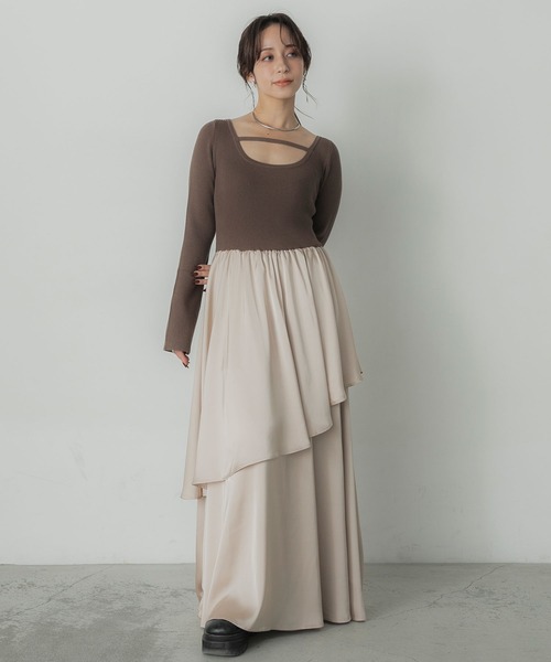 Elishe ニットドッキングティアードワンピース Elishe ワンピース ニットドッキングティアードワンピース : ZOZOTOWN