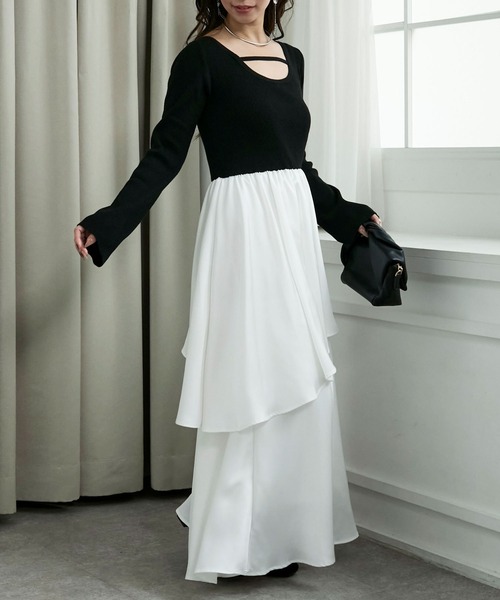 Elishe ワンピース ニットドッキングティアードワンピース : ZOZOTOWN