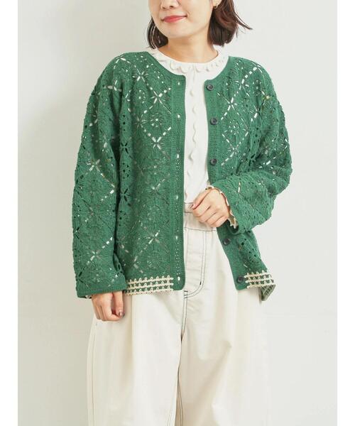 新品タグ付き サマンサモスモス TSUHARU クロシェカーディガン 半袖 Samansa Mos2（サマンサモスモス） カーディガン クロシェ編み風