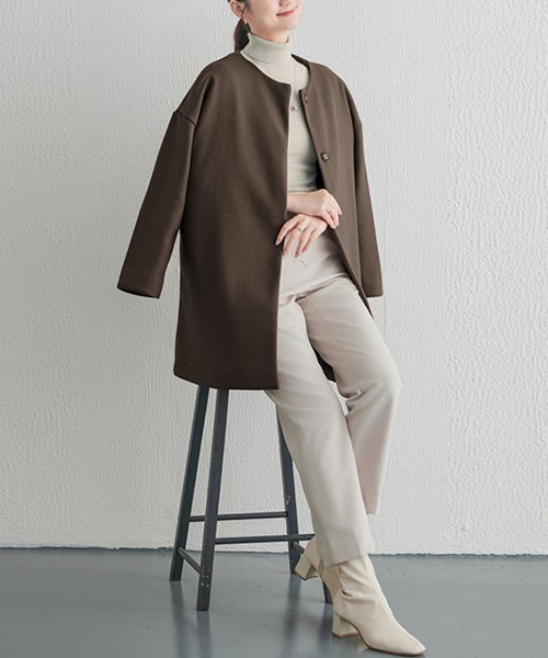 ノーカラーコート コート ノーカラーミディアムコート レディース | Sally Lunn | 07