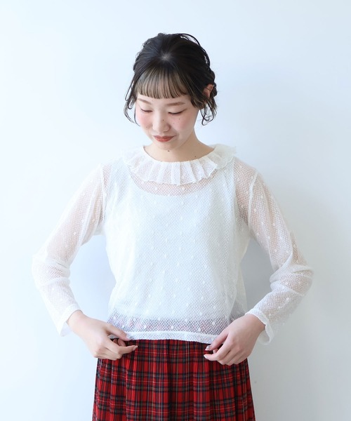 bulle de savon（ビュルデサボン） tシャツ ラッセルドット タック衿