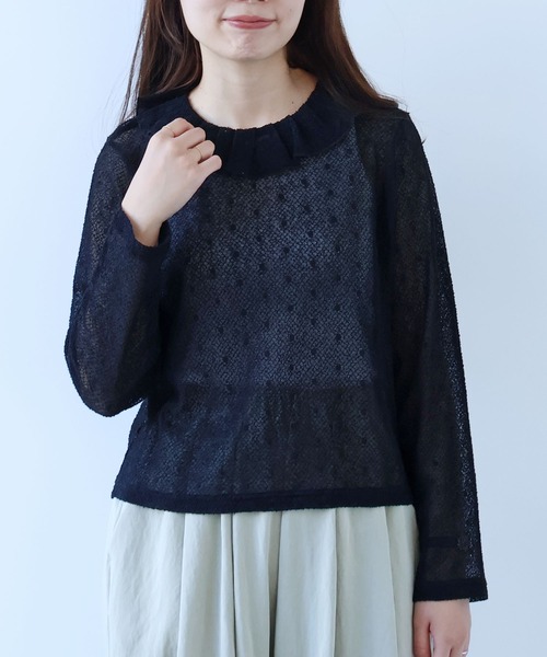 bulle de savon（ビュルデサボン） tシャツ ラッセルドット タック衿