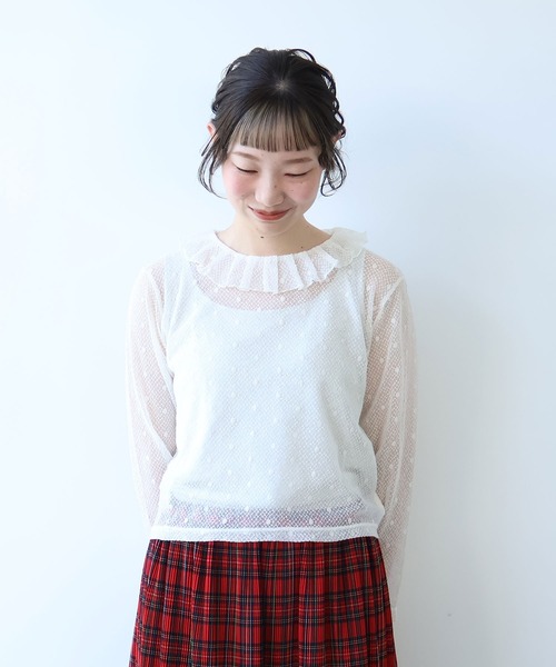 bulle de savon（ビュルデサボン） tシャツ ラッセルドット タック衿