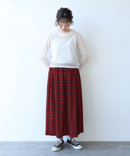 bulle de savon（ビュルデサボン） tシャツ ラッセルドット タック衿