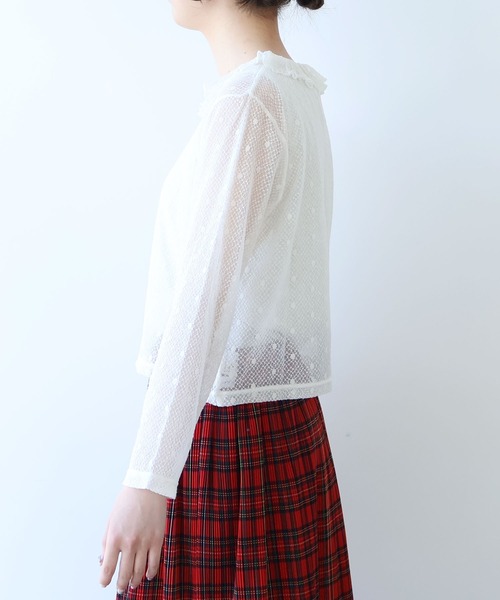 bulle de savon（ビュルデサボン） tシャツ ラッセルドット タック衿