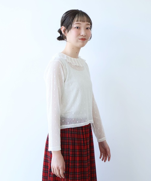 bulle de savon（ビュルデサボン） tシャツ ラッセルドット タック衿
