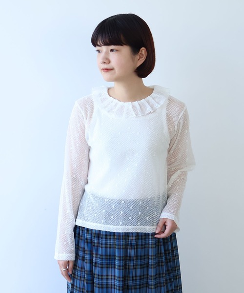 bulle de savon（ビュルデサボン） tシャツ ラッセルドット タック衿