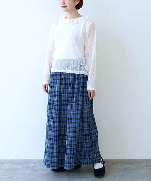 bulle de savon（ビュルデサボン） tシャツ ラッセルドット タック衿