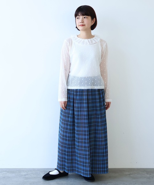 bulle de savon（ビュルデサボン） tシャツ ラッセルドット タック衿