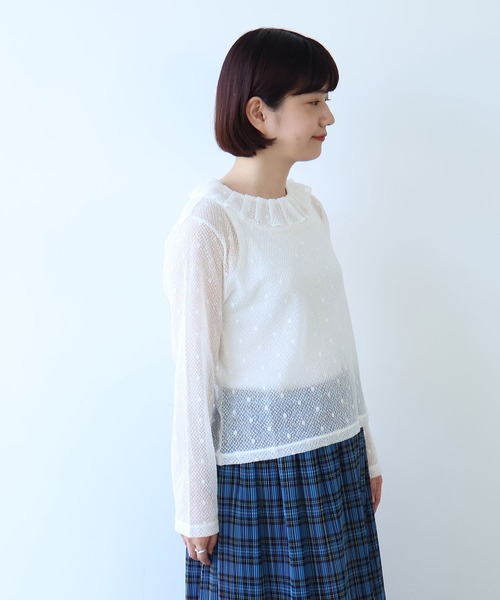 ☆美品☆bulle de savon ドットシャツ bulle de savon（ビュルデサボン） tシャツ ラッセルドット タック衿