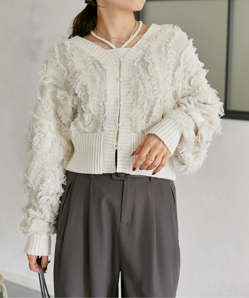 「Thevon」 ニットカーディガン FREE グレー レディース_画像3