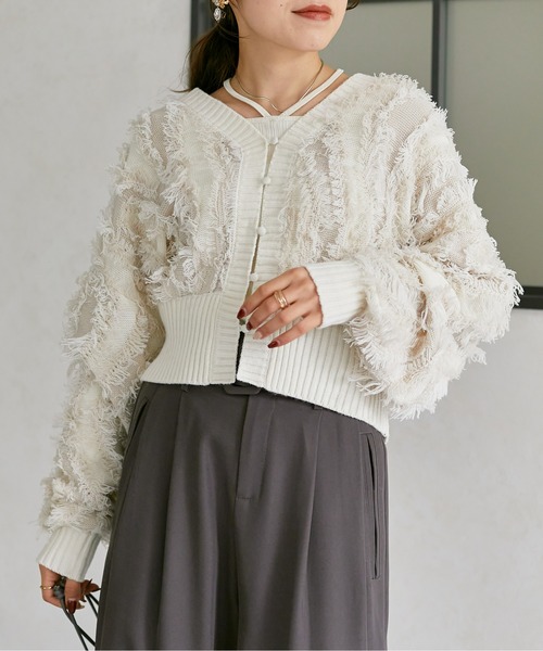 「Thevon」 ニットカーディガン FREE グレー レディース_画像6