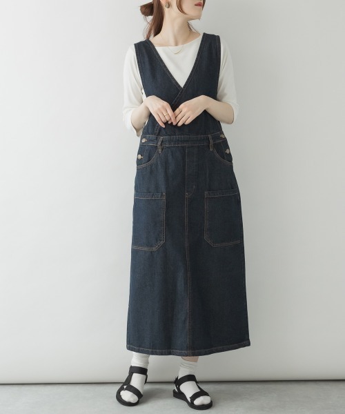 【foufou】デニムジャンスカ　サイズM ジャンパースカート M-4L カシュクール デニムジャンスカ : ZOZOTOWN