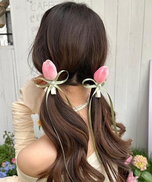 ヘアクリップ 「26年春夏新作」「2点セット」チューリップモチーフ