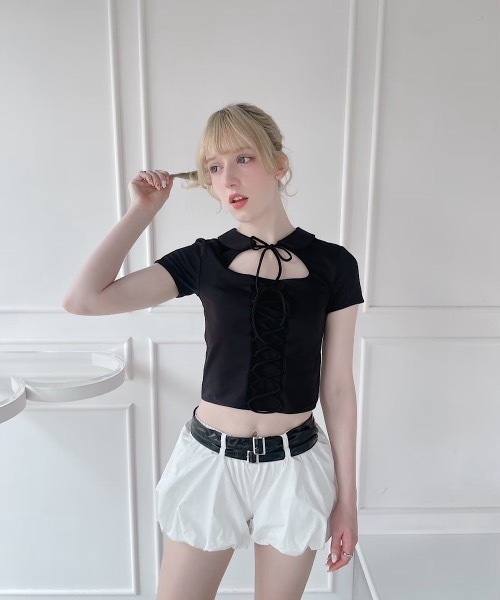 lilLilly（リルリリー） tシャツ 半袖 レースアップトップス