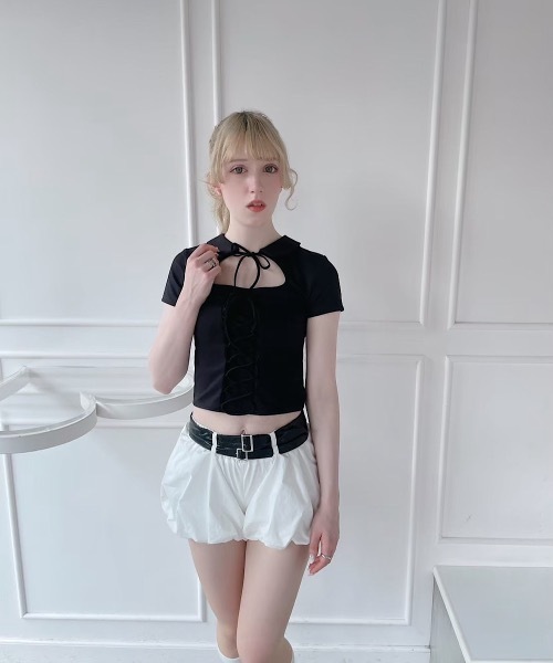 lilLilly（リルリリー） tシャツ 半袖 レースアップトップス