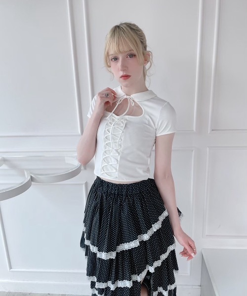 lilLilly(リルリリー) tシャツ 半袖 レースアップトップス lilLilly(リルリリー) tシャツ 半袖 レースアップトップス