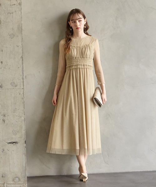 「AIMER」 7分袖ワンピース MEDIUM ベージュ レディース_画像3