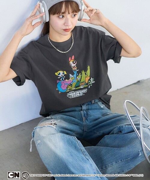 「PUBLUX」 半袖Tシャツ フリ- チャコールグレー レディース_画像2