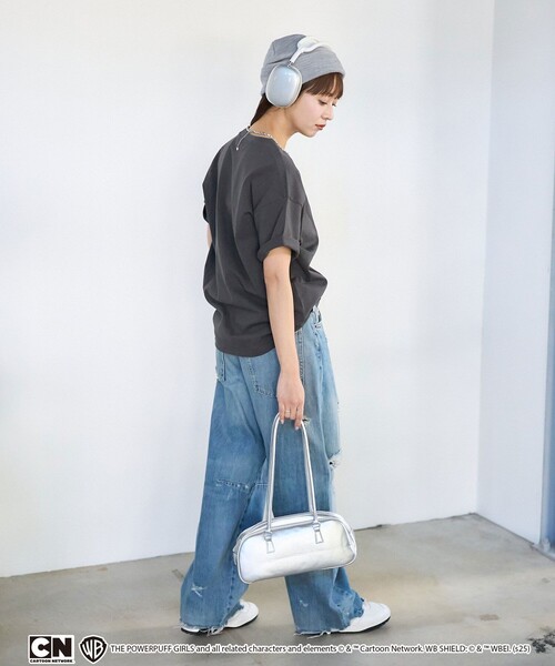 「PUBLUX」 半袖Tシャツ フリ- チャコールグレー レディース_画像9