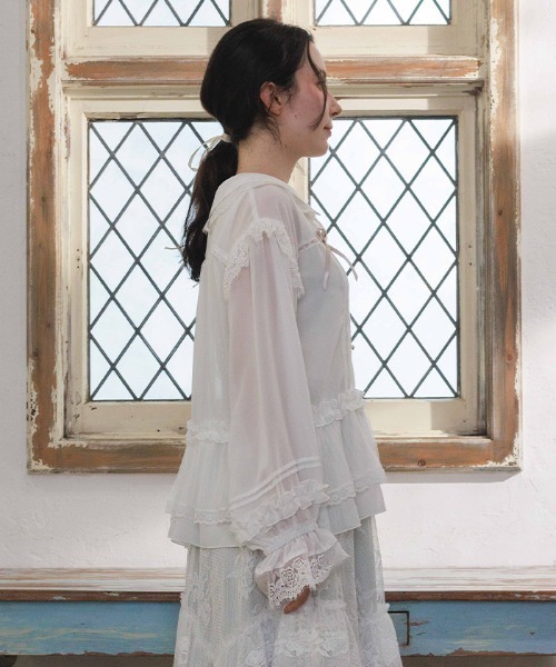 美品☆フォクシー☆2way ブラウス☆プリンセスアン axes femme POETIQUE ブラウス シャツ ブローチ付きヨークフリル