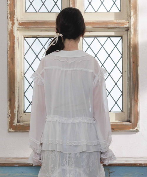 00s 希少 axes femme 総レースビスチェ風パフフリルブラウス 姫カジ チェックレースフリルビスチェ | 大人衣料 | axes femme 公式