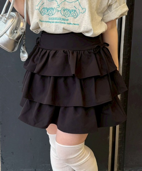 continuer de NICE CLAUP スカート サイドリボンティアードミニ