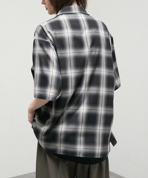 シャツ 半袖 「Alfred Alex」Ombre Check Open Collar Shirt