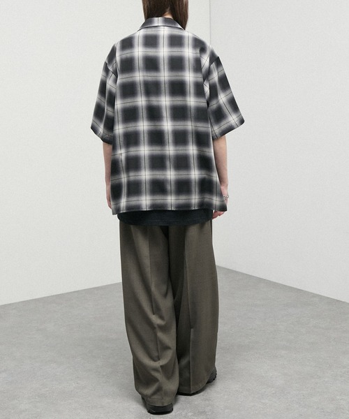 シャツ 半袖 「Alfred Alex」Ombre Check Open Collar Shirt