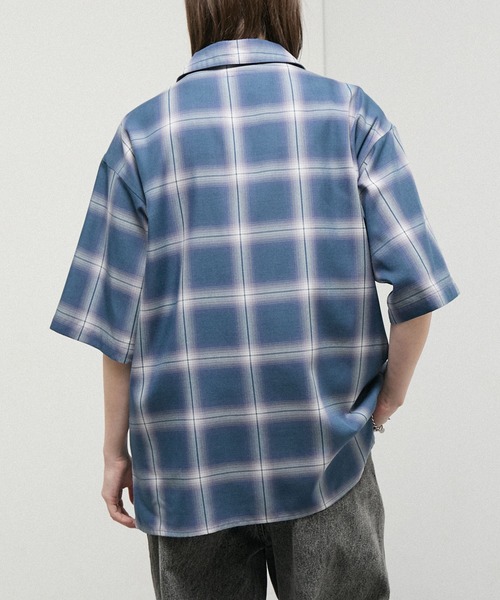シャツ 半袖 「Alfred Alex」Ombre Check Open Collar Shirt