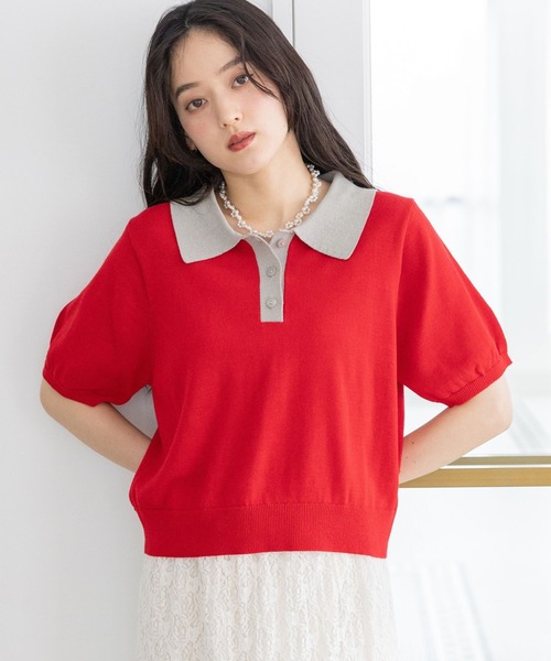 【希少】René basic バイカラーニットポロシャツ 美品 日本製 半袖 RAGEBLUE（レイジブルー） ポロシャツ ポロ バイカラーニット