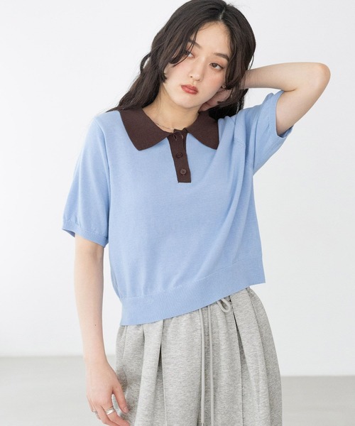 【希少】René basic バイカラーニットポロシャツ 美品 日本製 半袖 RAGEBLUE（レイジブルー） ポロシャツ ポロ バイカラーニット