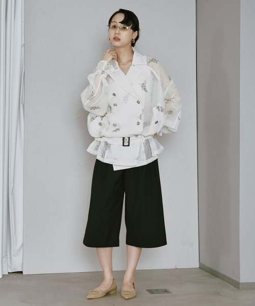 Ezick トレンチコート コート Embroidery sheer trench coat/刺繍