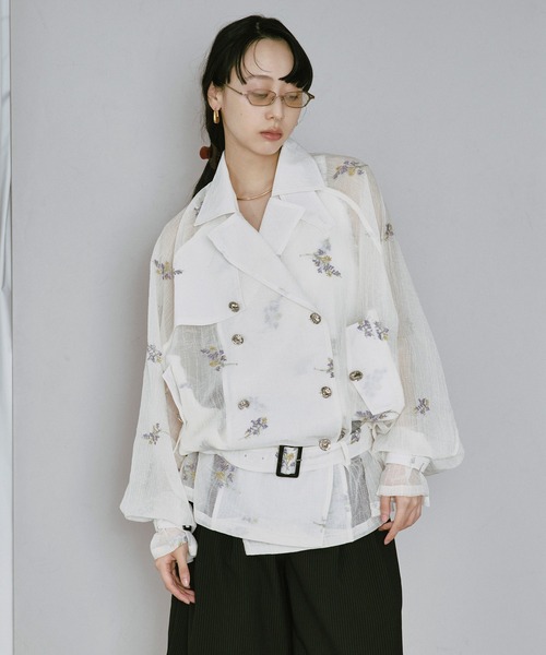 トレンチコート コート Embroidery sheer trench coat/刺繍シアートレンチコート レディース | Ezick | 07