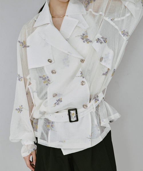 トレンチコート コート Embroidery sheer trench coat/刺繍シアートレンチコート レディース | Ezick | 05