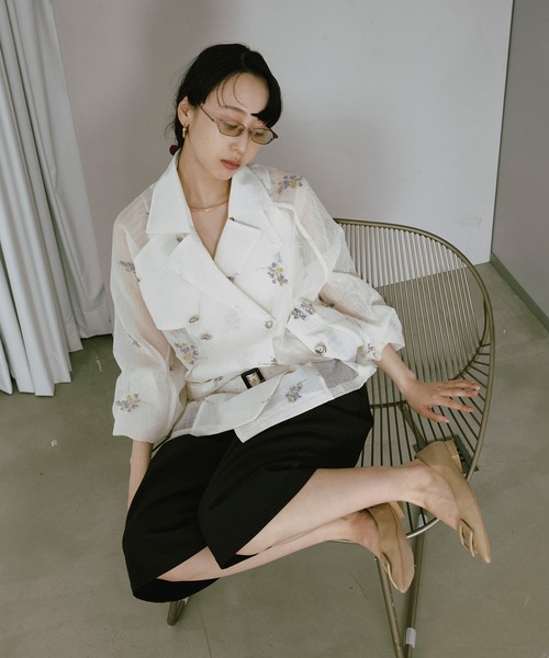 Ezick トレンチコート コート Embroidery sheer trench coat/刺繍