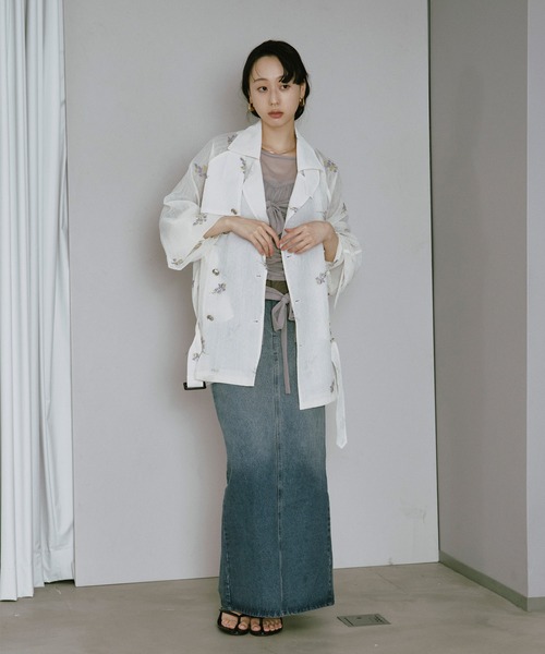 トレンチコート コート Embroidery sheer trench coat/刺繍シアートレンチコート レディース | Ezick | 13