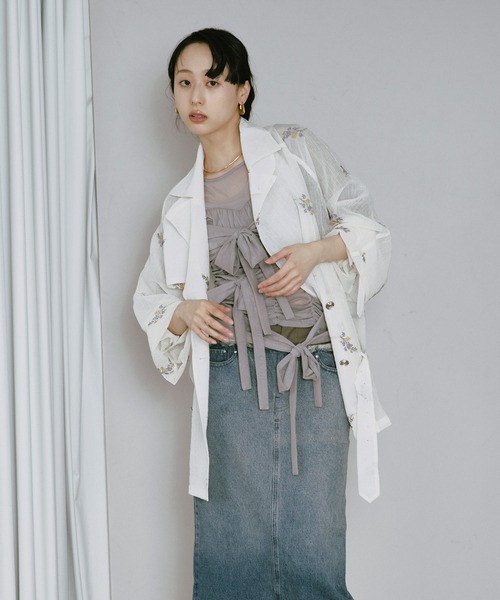 Ezick トレンチコート コート Embroidery sheer trench coat/刺繍