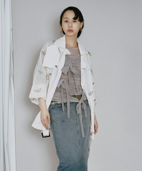 トレンチコート コート Embroidery sheer trench coat/刺繍シアートレンチコート レディース | Ezick | 11