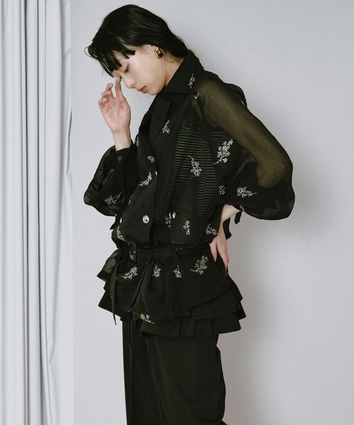 Ezick トレンチコート コート Embroidery sheer trench coat/刺繍
