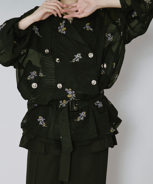 Ezick トレンチコート コート Embroidery sheer trench coat/刺繍
