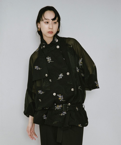 Ezick トレンチコート コート Embroidery sheer trench coat/刺繍