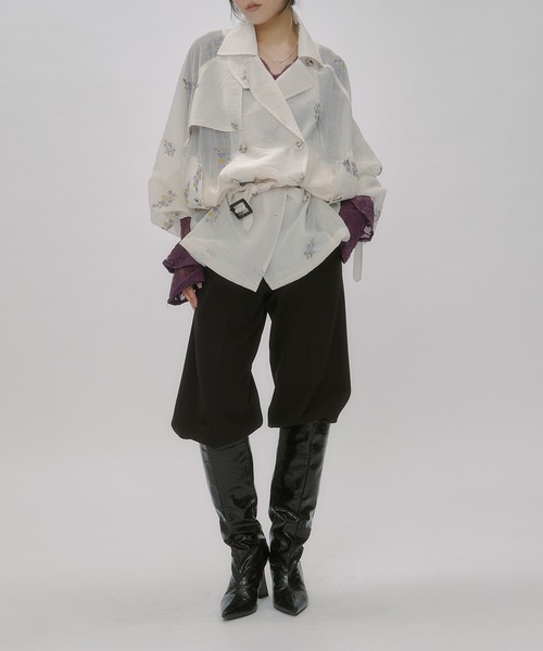 Ezick トレンチコート コート Embroidery sheer trench coat/刺繍